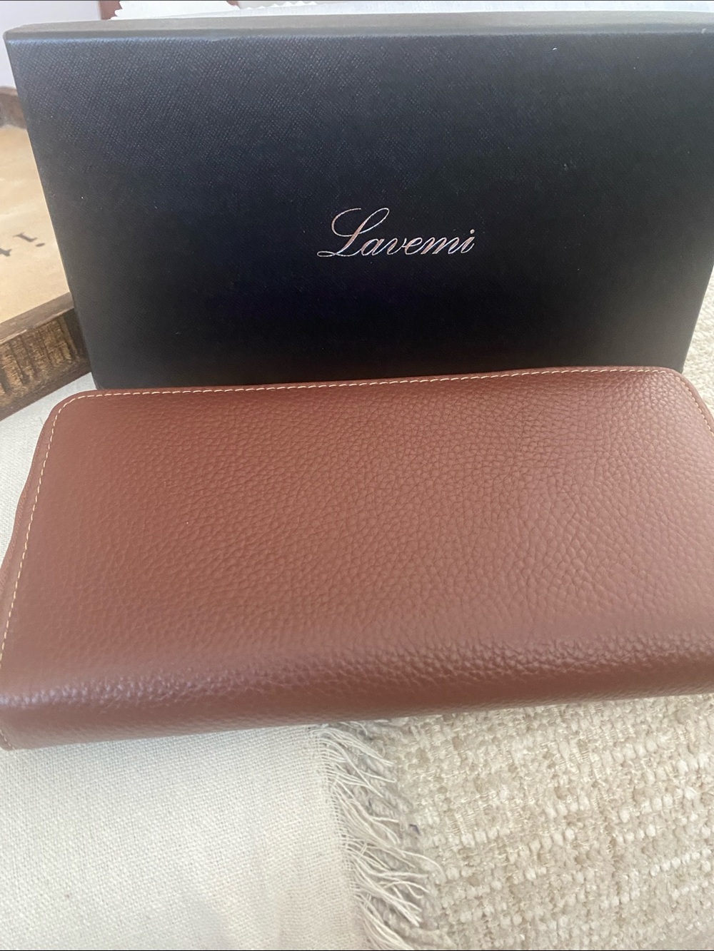 Brown Zip-Around Leather Card Wallet